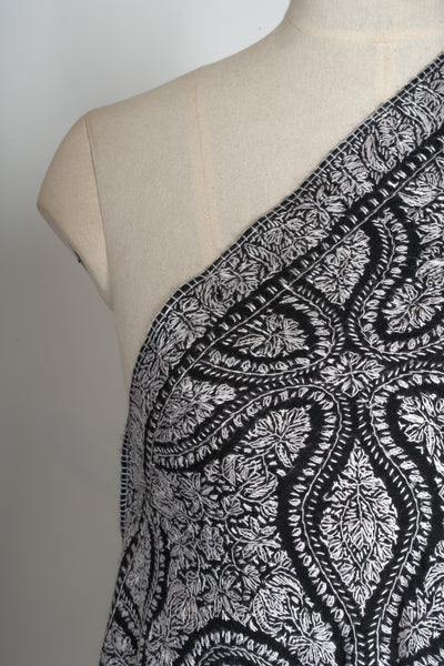 2.5 Yards | Siyah Jamawar — Sozni Hand-Embroidered Shawl in Monochrome Elegance