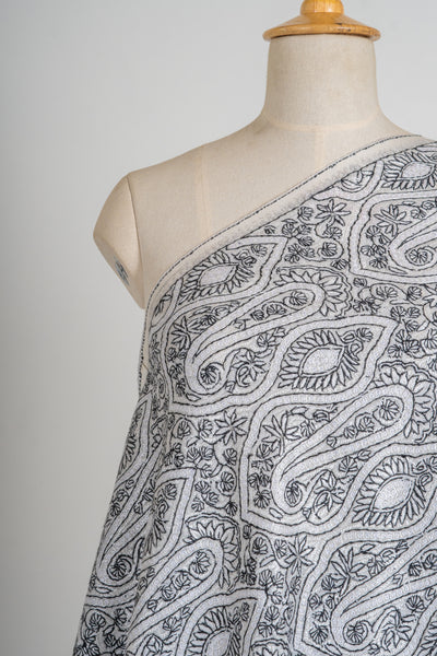 Noir Paisley Hand-Embroidered Sozni Merino Wool Shawl