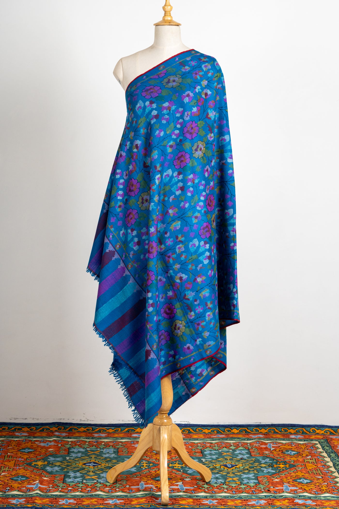 Royal Azure Pure Pashmina with Kani Floral Design