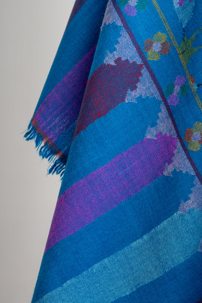 Royal Azure Pure Pashmina with Kani Floral Design