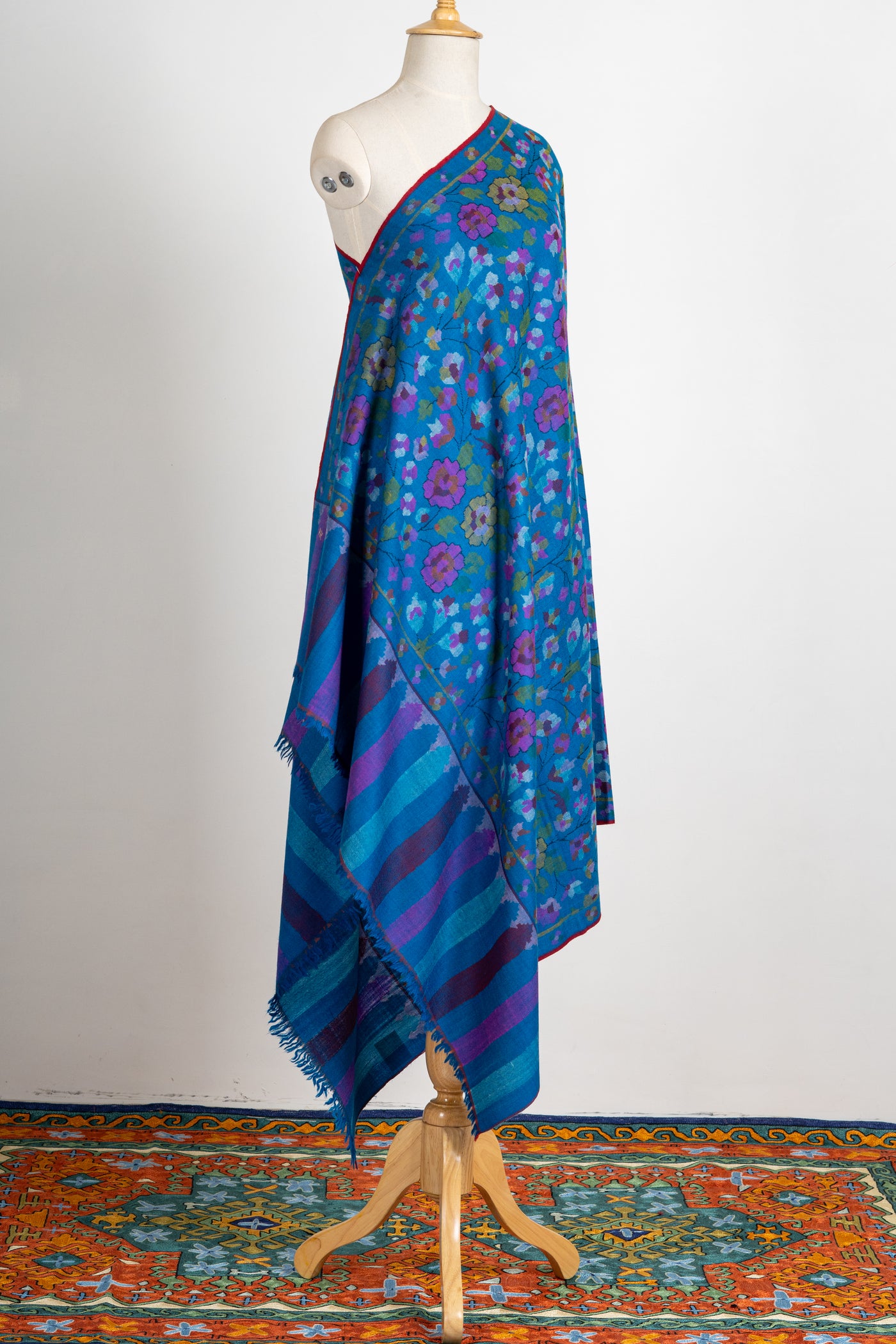 Royal Azure Pure Pashmina with Kani Floral Design