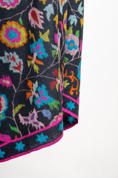 Midnight Bloom: Pure Pashmina with Kani Floral Motifs