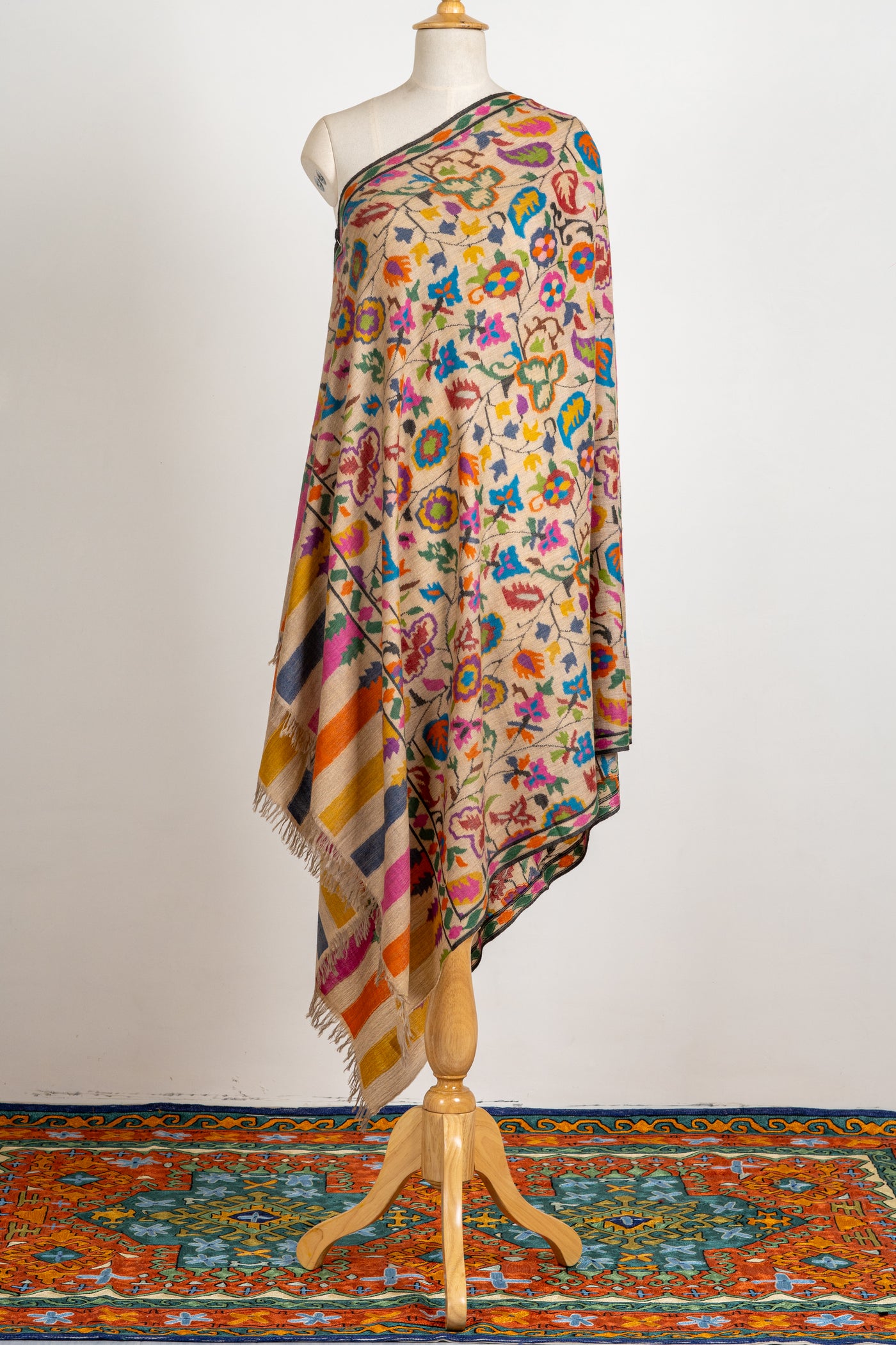 Timeless Beige Pure Pashmina with Vibrant Kani Weave