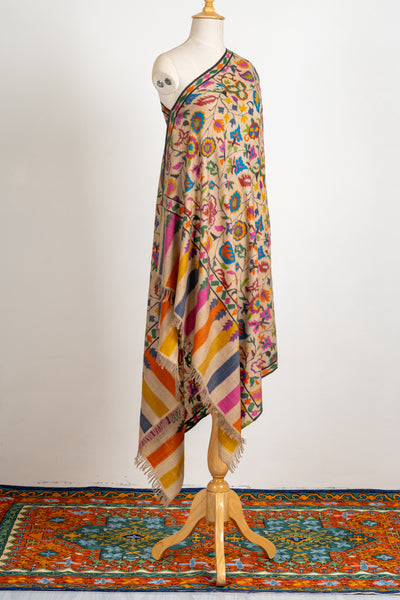 Timeless Beige Pure Pashmina with Vibrant Kani Weave