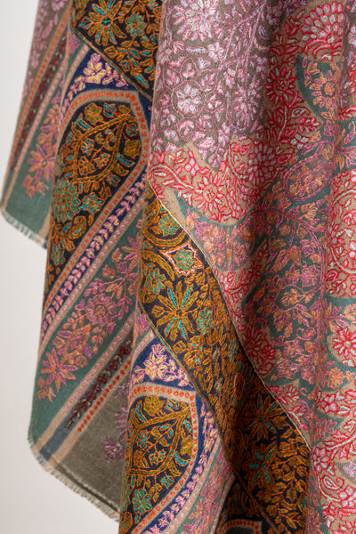 Kalamkari: Timeless Heritage Hand-Embroidered Pure Pashmina Sozni Shawl