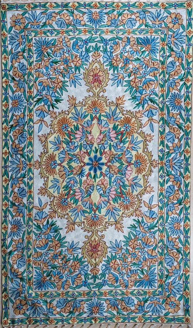 Hand Aari Embroidered chain stitch rug 3ft x 5ft (91cm x 152.4 cm)
