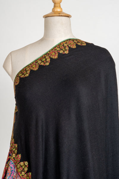 Kalamkari: Midnight Elegance Hand-Embroidered Pure Pashmina Sozni Shawl