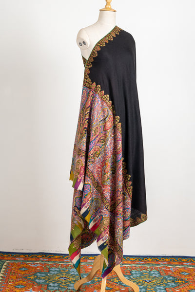 Kalamkari: Midnight Elegance Hand-Embroidered Pure Pashmina Sozni Shawl