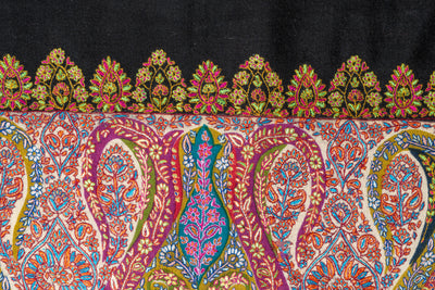 Kalamkari: Midnight Elegance Hand-Embroidered Pure Pashmina Sozni Shawl