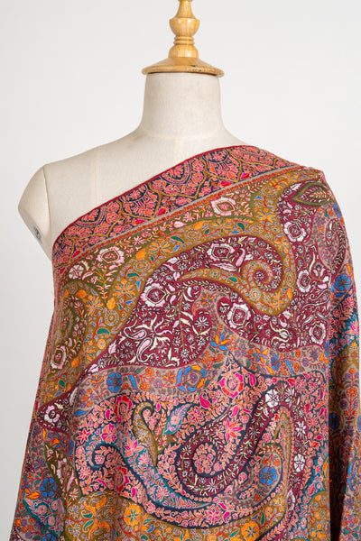 Kalamkari: Grandeur Pure Pashmina Hand-Embroidered Sozni Shawl