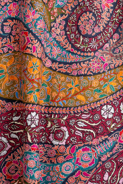 Kalamkari: Grandeur Pure Pashmina Hand-Embroidered Sozni Shawl