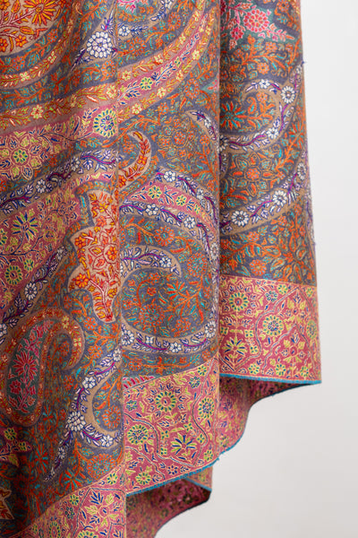 Kalamkari: Kashmiri Tapestry Pure Pashmina Hand-Embroidered Sozni Shawl