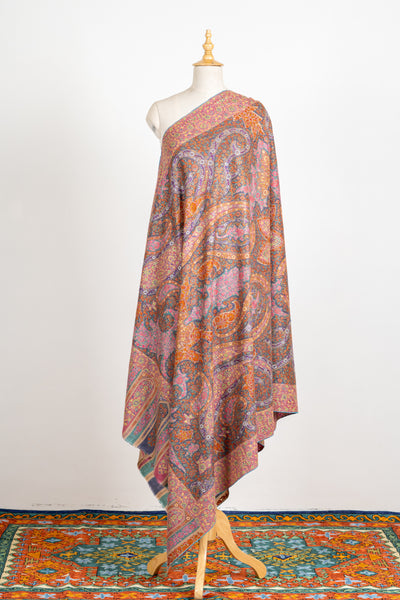 Kalamkari: Kashmiri Tapestry Pure Pashmina Hand-Embroidered Sozni Shawl