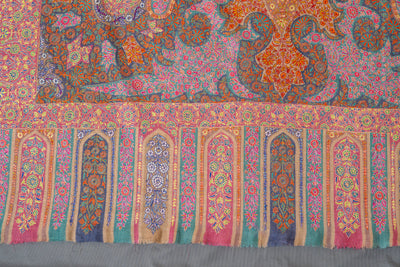 Kalamkari: Kashmiri Tapestry Pure Pashmina Hand-Embroidered Sozni Shawl