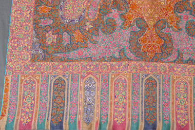 Kalamkari: Kashmiri Tapestry Pure Pashmina Hand-Embroidered Sozni Shawl