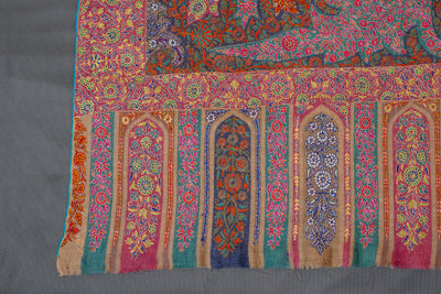 Kalamkari: Kashmiri Tapestry Pure Pashmina Hand-Embroidered Sozni Shawl