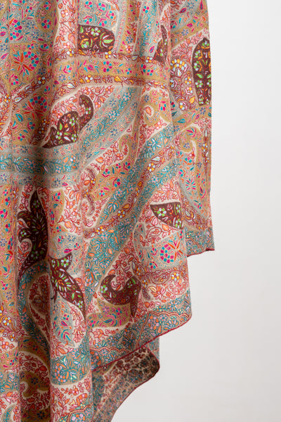 Kalamkari: Ethereal Paisley Pure Pashmina Hand-Embroidered Sozni Shawl