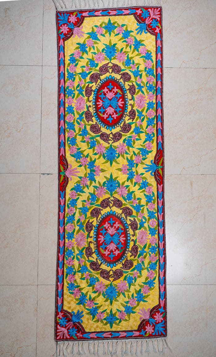 Hand Aari Embroidered chain stitch rug 2ft x 6ft (61cm x 182.8cm)