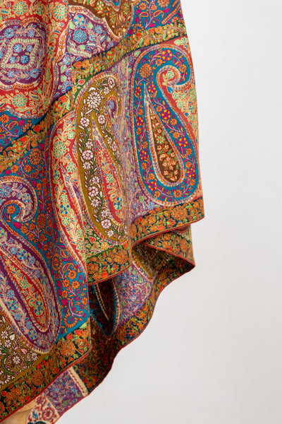 Kalamkari: Golden Bloom Pure Pashmina Hand-Embroidered Sozni Shawl