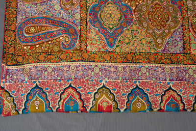 Kalamkari: Golden Bloom Pure Pashmina Hand-Embroidered Sozni Shawl