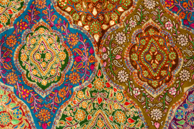 Kalamkari: Golden Bloom Pure Pashmina Hand-Embroidered Sozni Shawl