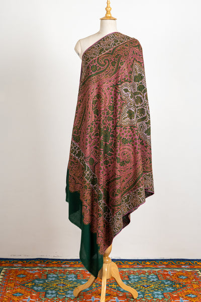 Forest Hues Finest Merino wool Hand-Embroidered Sozni Shawl