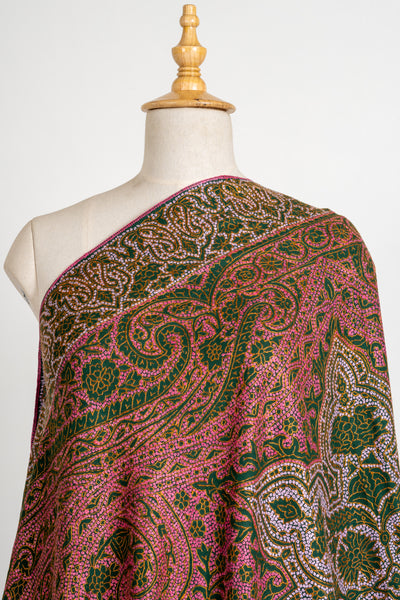 Forest Hues Finest Merino wool Hand-Embroidered Sozni Shawl