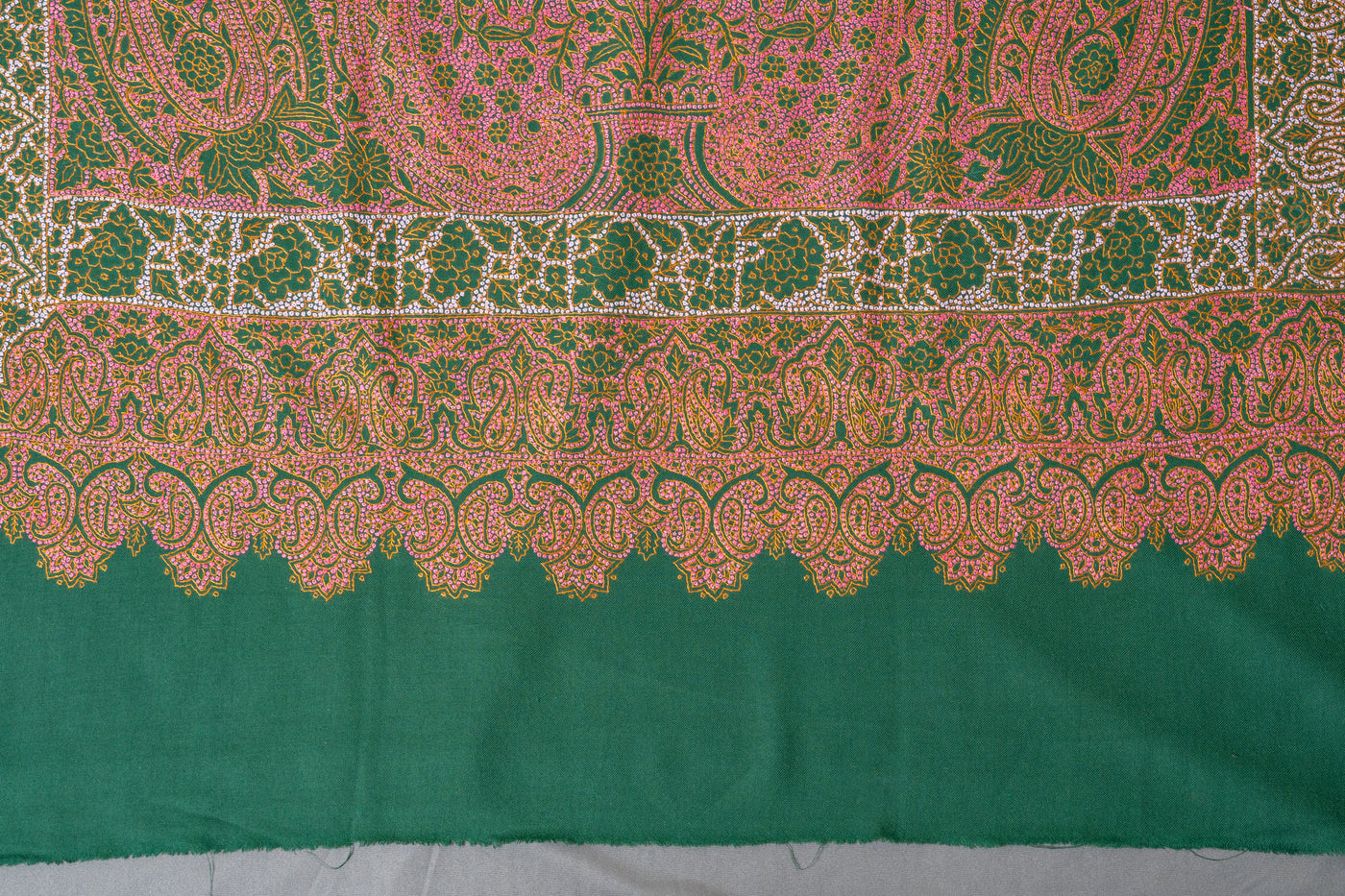 Forest Hues Finest Merino wool Hand-Embroidered Sozni Shawl