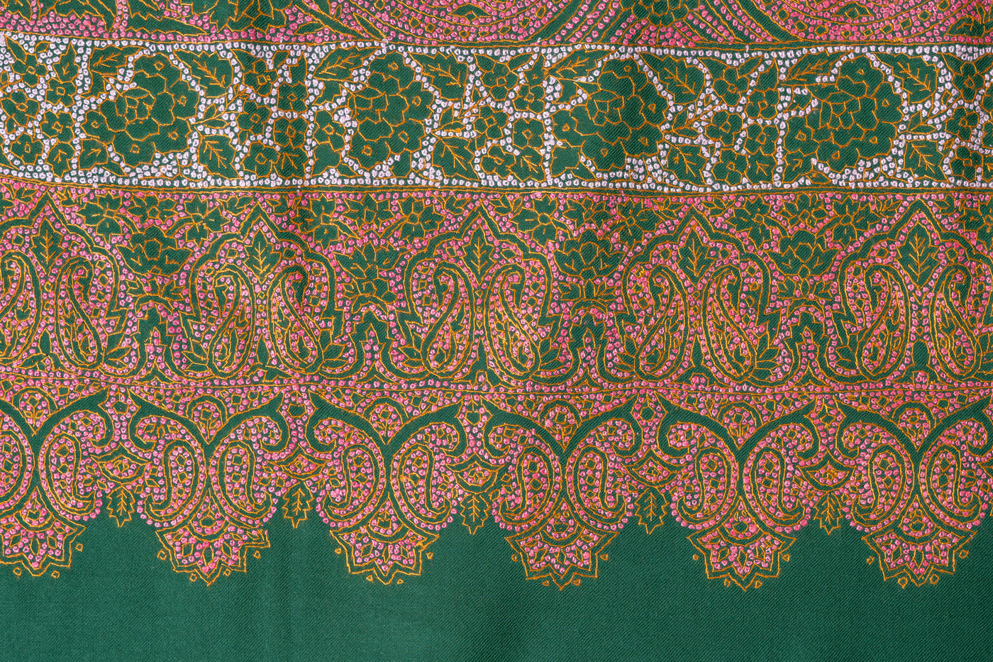 Forest Hues Finest Merino wool Hand-Embroidered Sozni Shawl