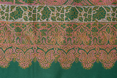 Forest Hues Finest Merino wool Hand-Embroidered Sozni Shawl