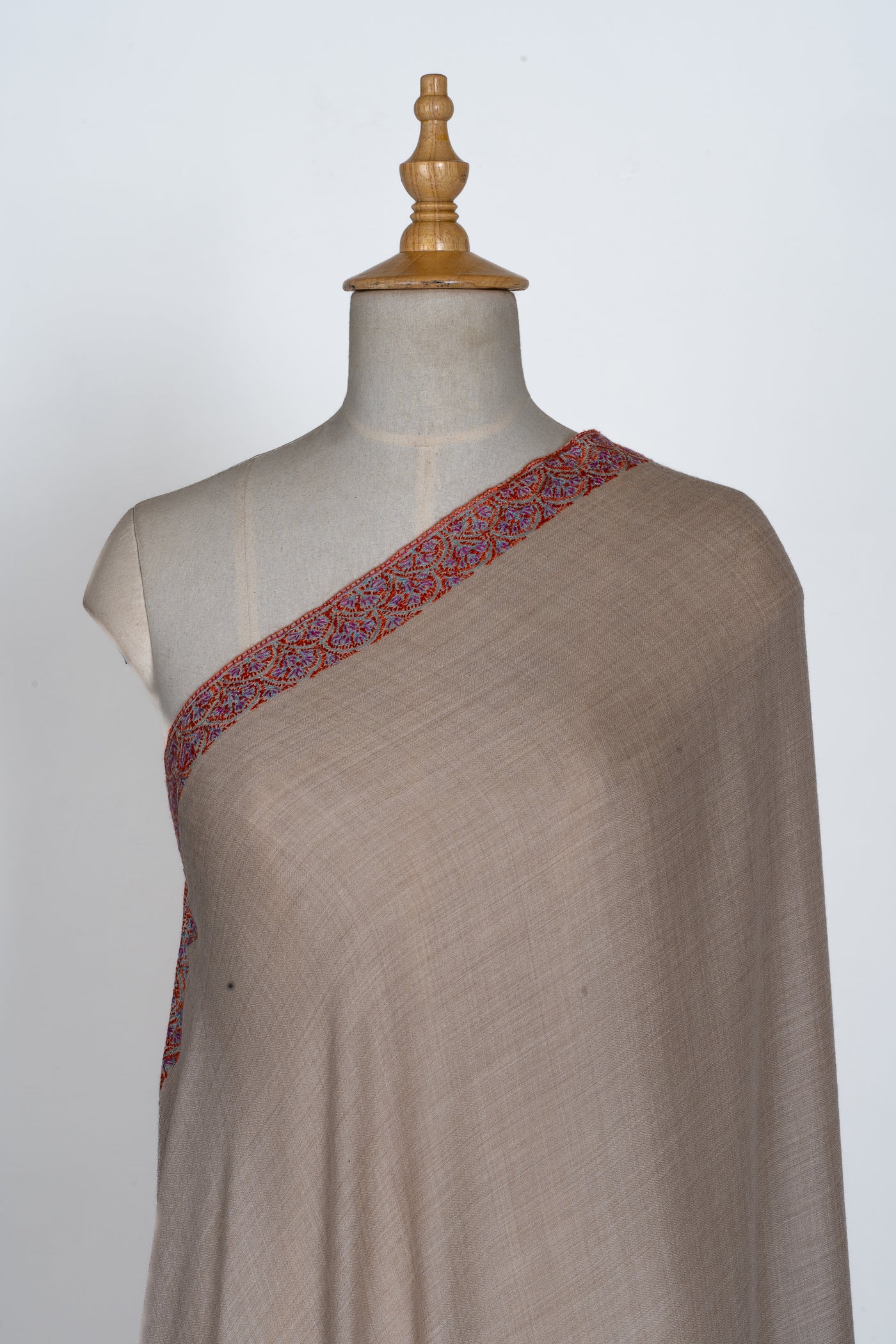 2.5 Yards | Guldaan-e-Noor — Sozni Hand-Embroidered Shawl in Beige with Multicolor Floral Borders