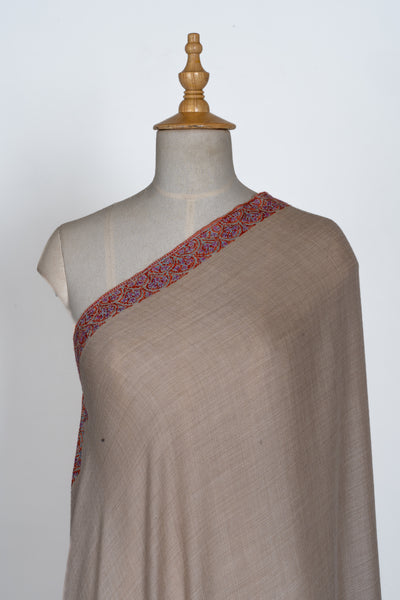 2.5 Yards | Guldaan-e-Noor — Sozni Hand-Embroidered Shawl in Beige with Multicolor Floral Borders