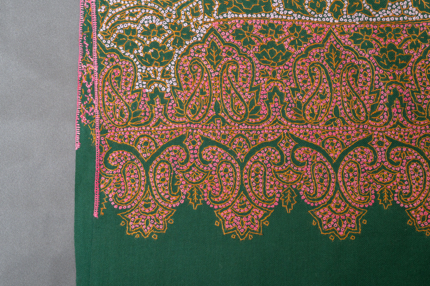 Forest Hues Finest Merino wool Hand-Embroidered Sozni Shawl