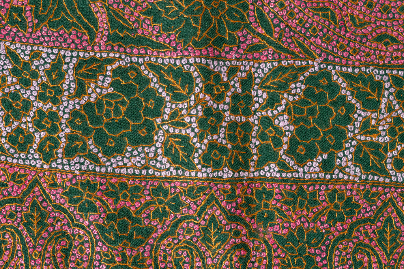 Forest Hues Finest Merino wool Hand-Embroidered Sozni Shawl