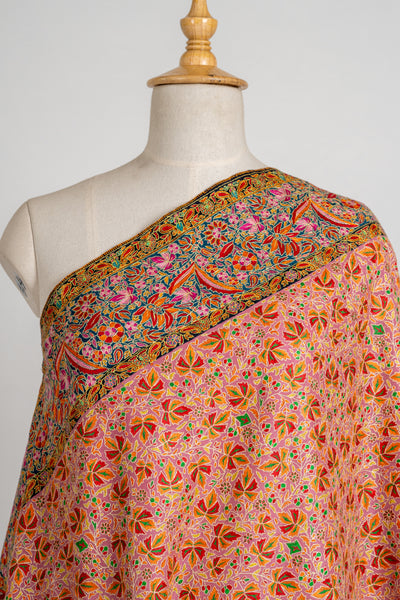 Kalamkari: Blushing Charm Pure Pashmina Hand-Embroidered Sozni Shawl