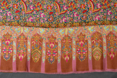 Kalamkari: Blushing Charm Pure Pashmina Hand-Embroidered Sozni Shawl