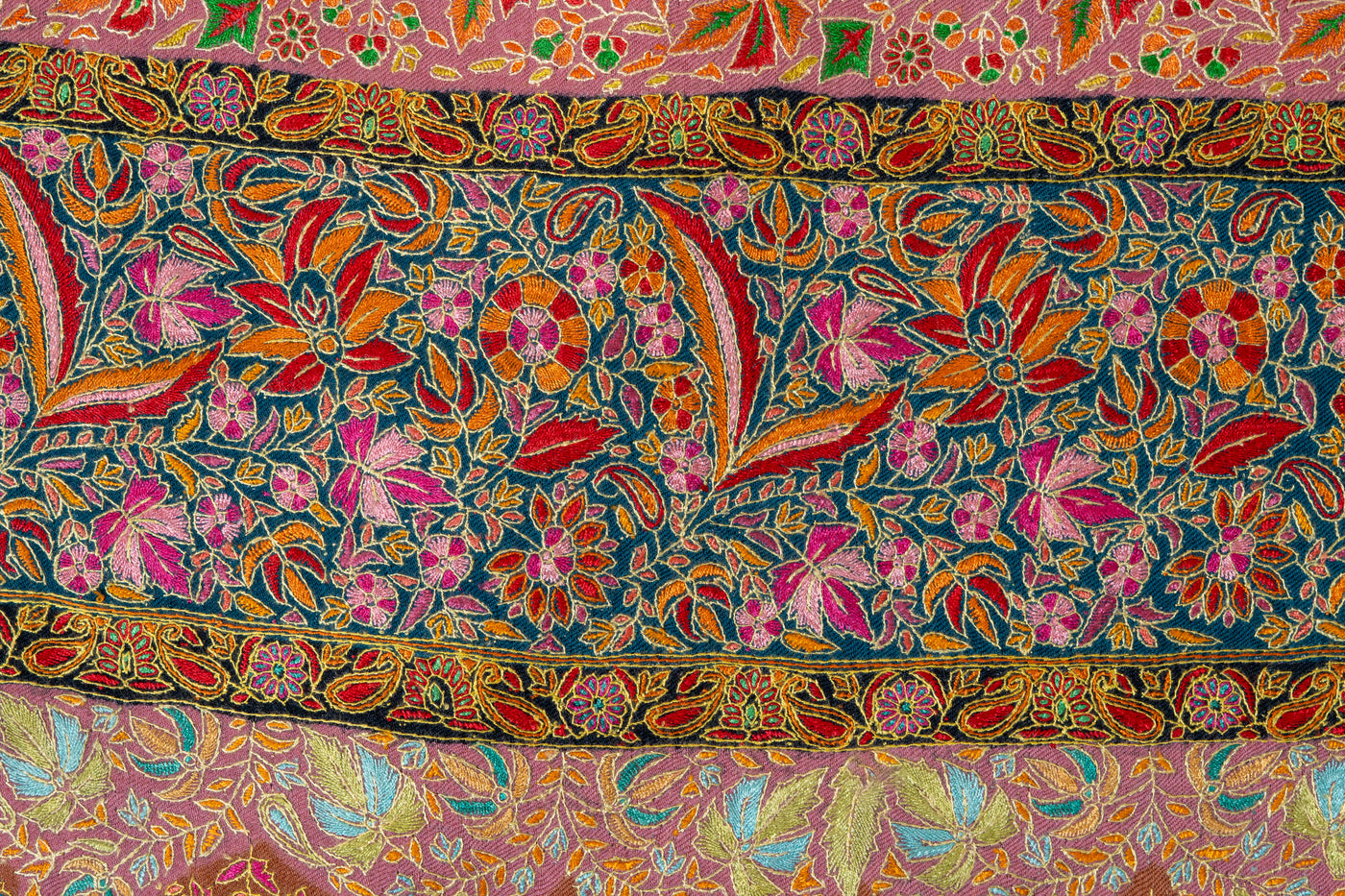 Kalamkari: Blushing Charm Pure Pashmina Hand-Embroidered Sozni Shawl