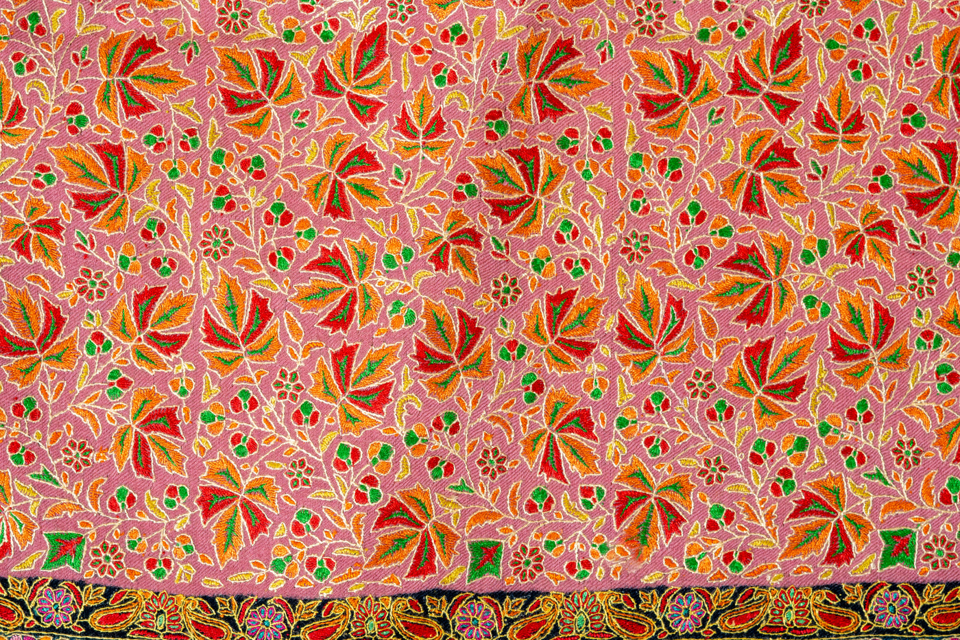 Kalamkari: Blushing Charm Pure Pashmina Hand-Embroidered Sozni Shawl