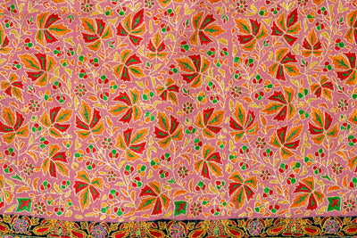 Kalamkari: Blushing Charm Pure Pashmina Hand-Embroidered Sozni Shawl