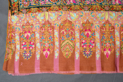 Kalamkari: Blushing Charm Pure Pashmina Hand-Embroidered Sozni Shawl