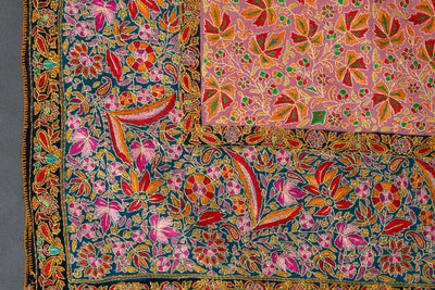 Kalamkari: Blushing Charm Pure Pashmina Hand-Embroidered Sozni Shawl