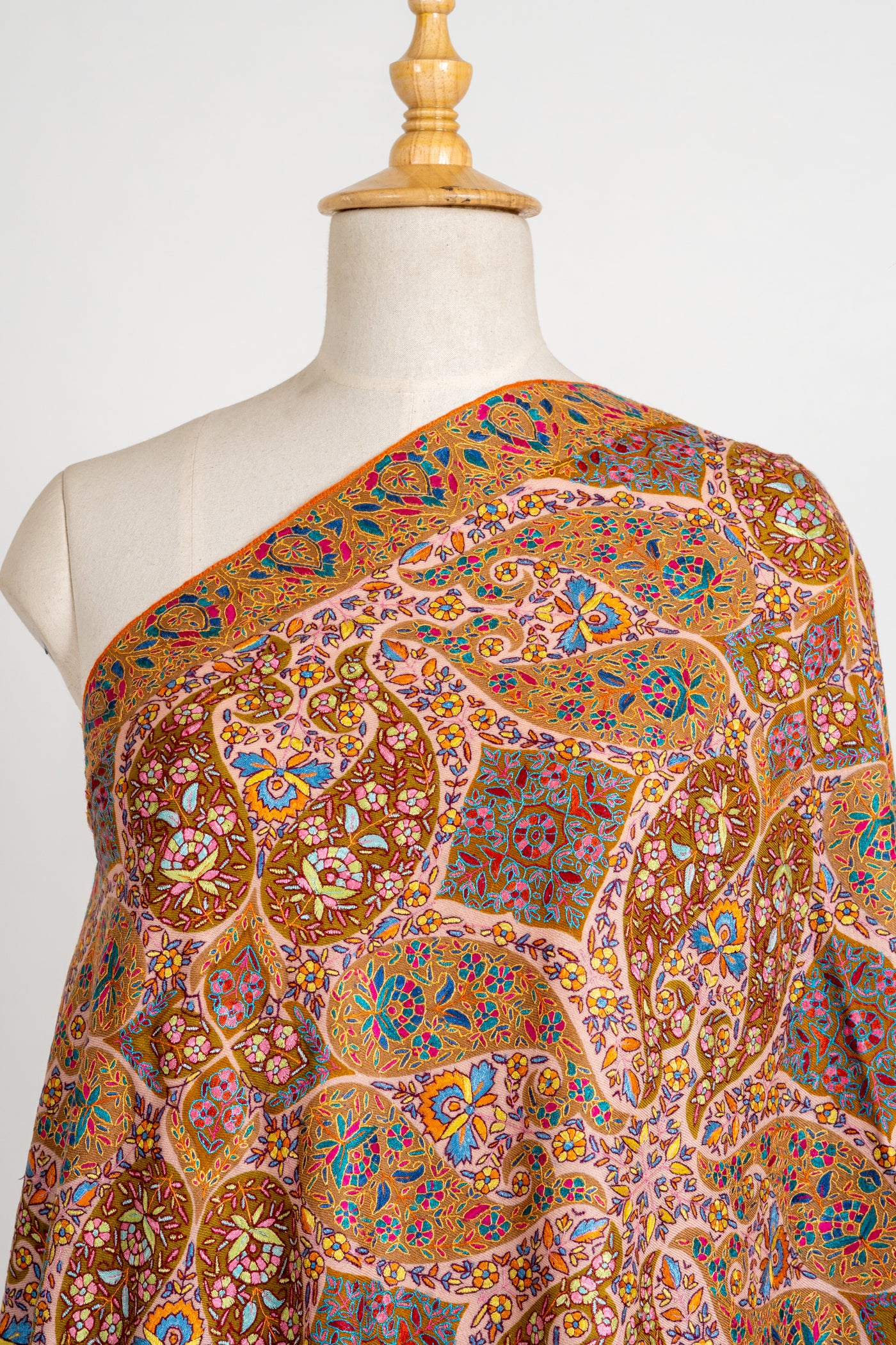 Kalamkari: Golden Vineyard Pure Pashmina Hand-Embroidered Sozni Shawl