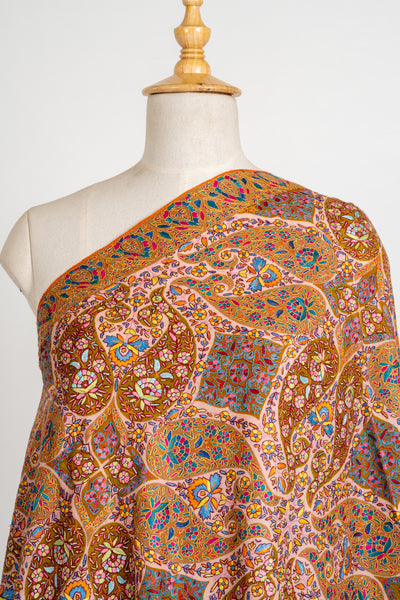 Kalamkari: Golden Vineyard Pure Pashmina Hand-Embroidered Sozni Shawl