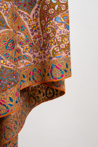 Kalamkari: Golden Vineyard Pure Pashmina Hand-Embroidered Sozni Shawl