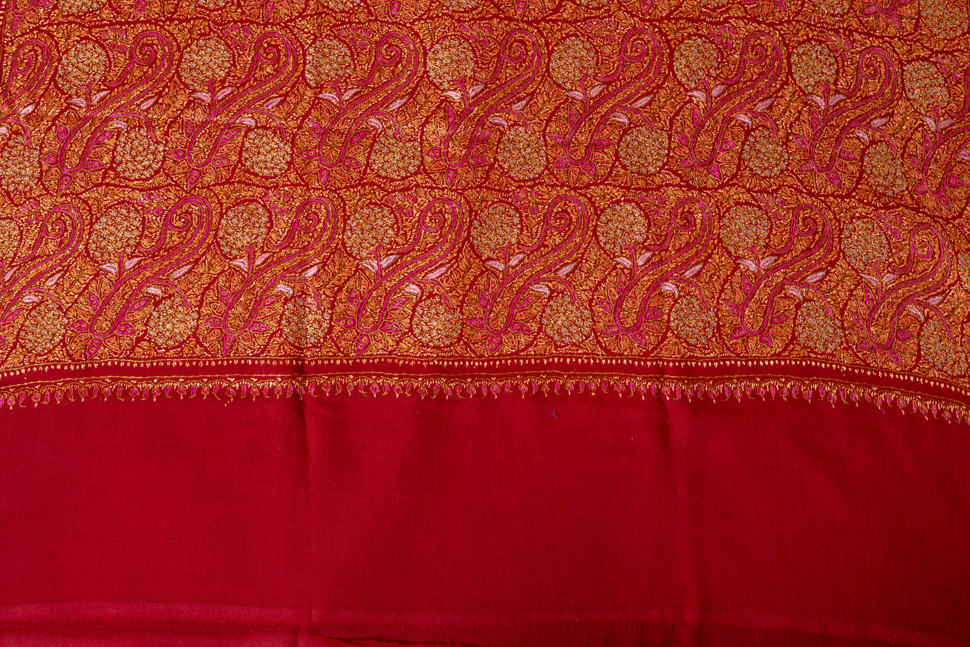 Crimson Splendor Finest Merino Wool Hand-Embroidered Sozni Shawl