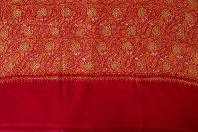 Crimson Splendor Finest Merino Wool Hand-Embroidered Sozni Shawl