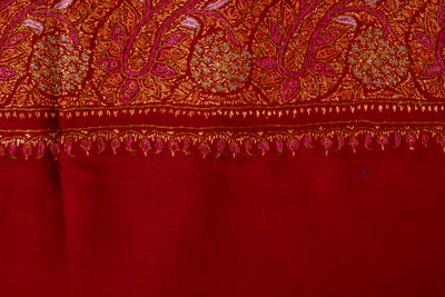 Crimson Splendor Finest Merino Wool Hand-Embroidered Sozni Shawl