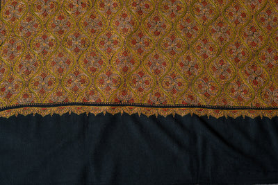 Golden Midnight Fine Merino Wool Hand-Embroidered Sozni Shawl