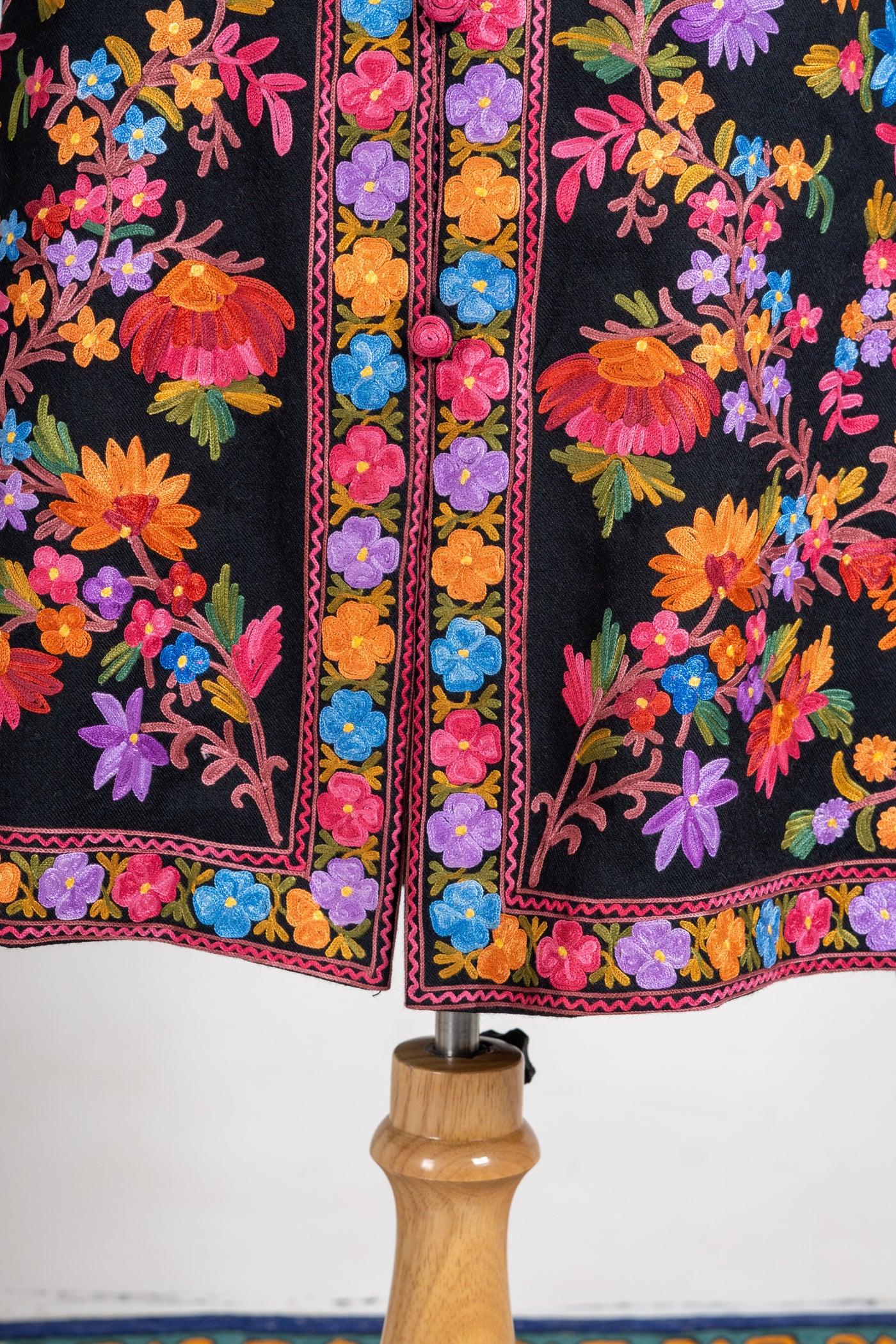 Floral Elegance: Long Aari Embroidered Merino Wool Jacket