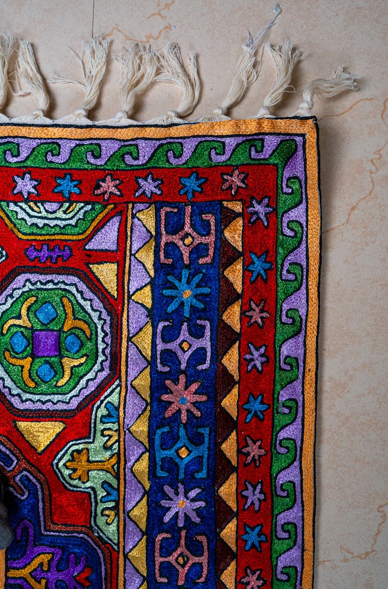 Hand Aari Embroidered chain stitch rug 2.5ft x 8ft